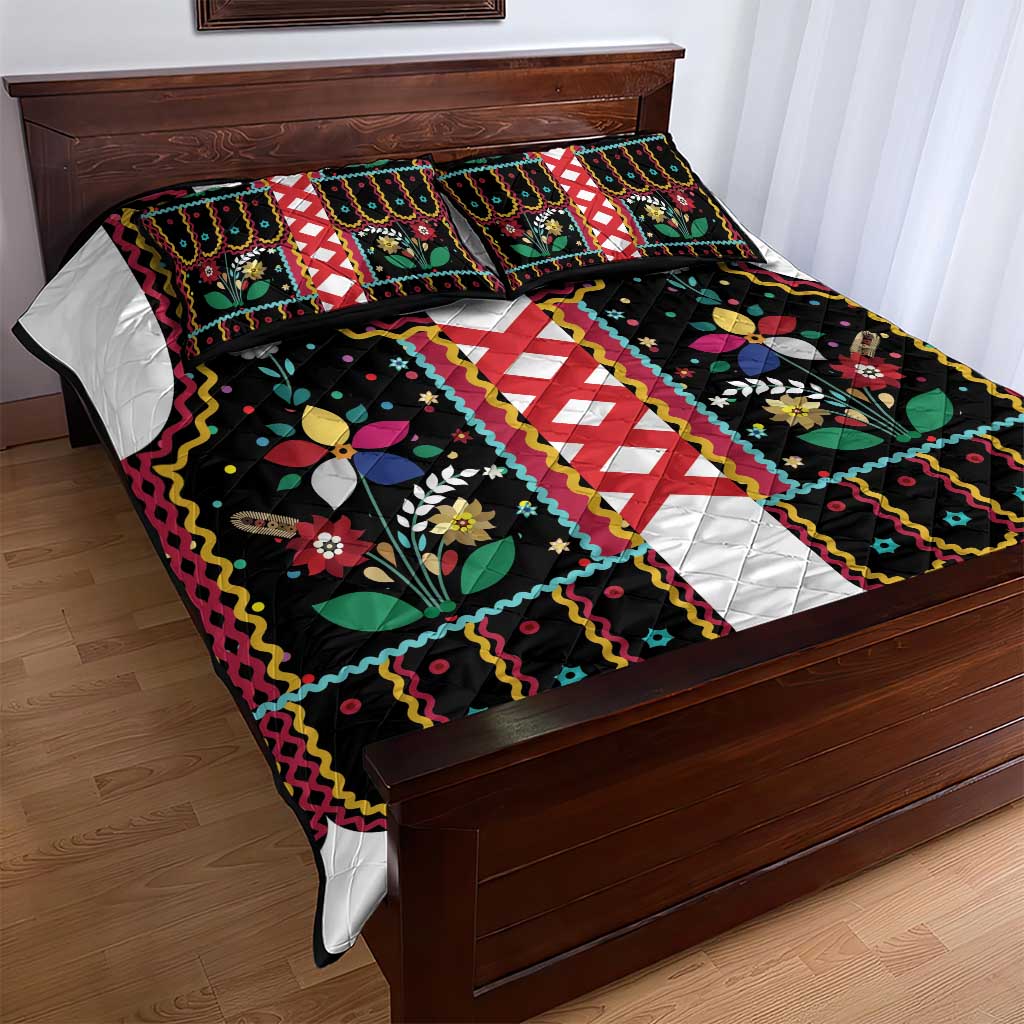 Vintage Polish Gorsecik Quilt Bed Set Slavic Floral Folk Art