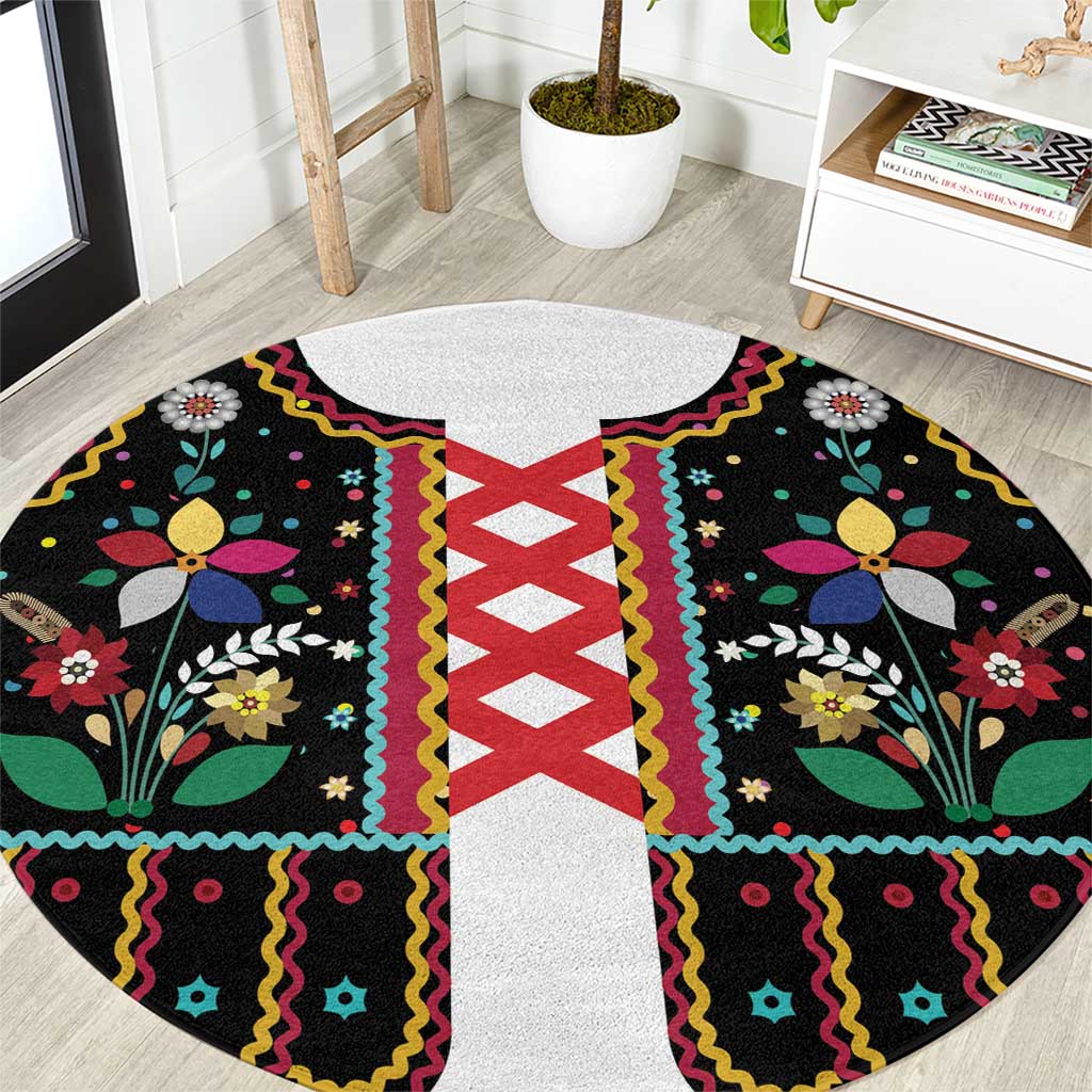 Vintage Polish Gorsecik Round Carpet Slavic Floral Folk Art