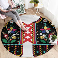 Vintage Polish Gorsecik Round Carpet Slavic Floral Folk Art