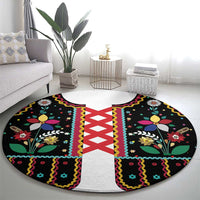 Vintage Polish Gorsecik Round Carpet Slavic Floral Folk Art