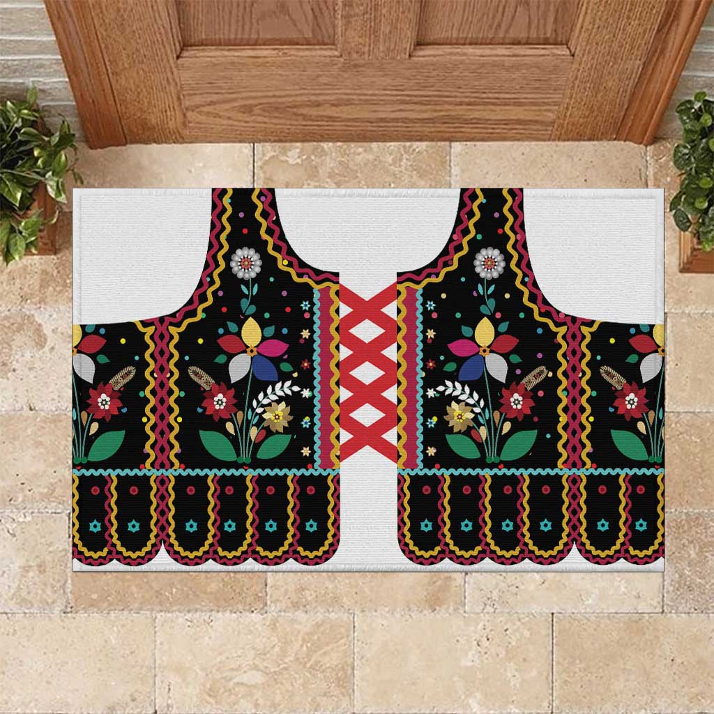 Vintage Polish Gorsecik Rubber Doormat Slavic Floral Folk Art