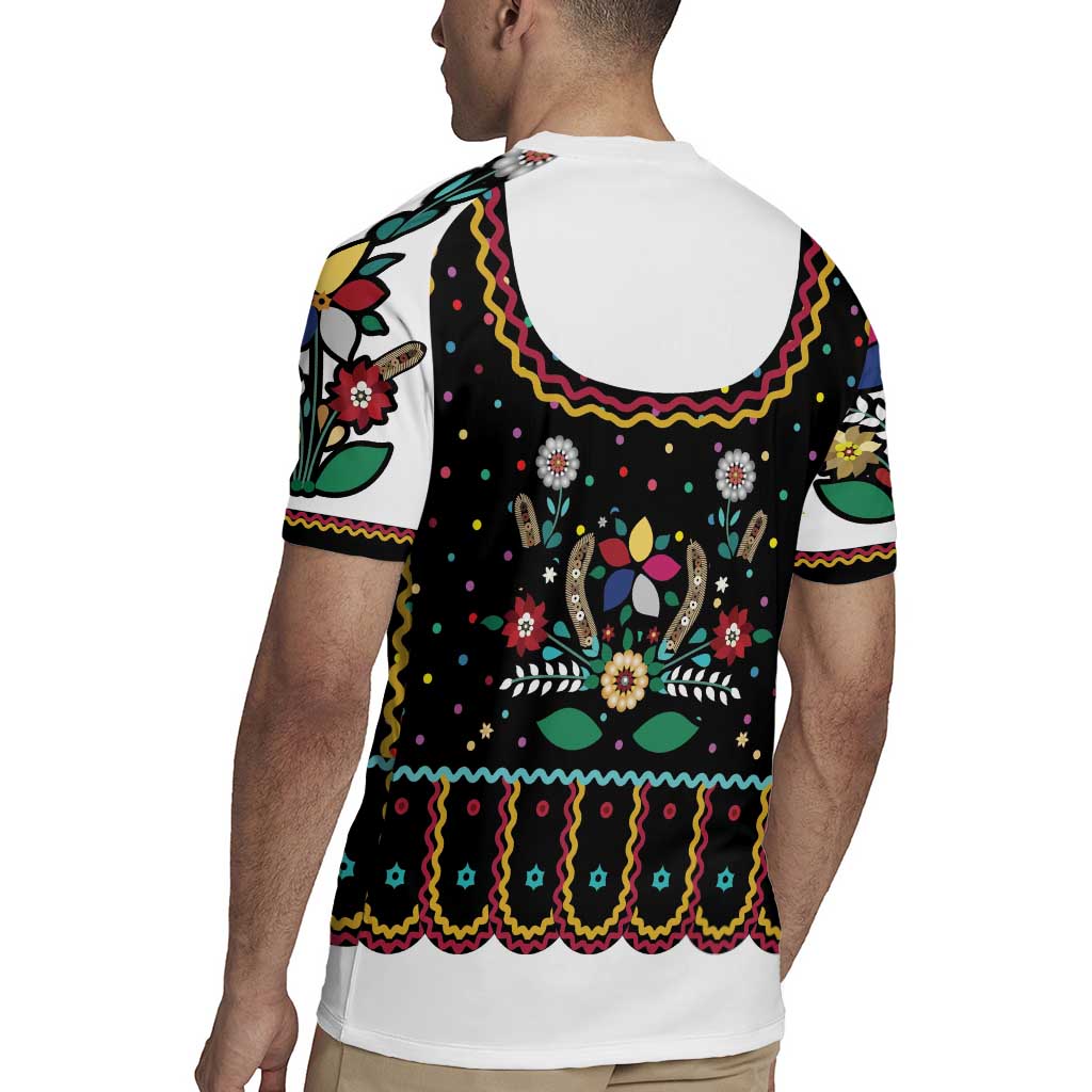 Vintage Polish Gorsecik Rugby Jersey Slavic Floral Folk Art