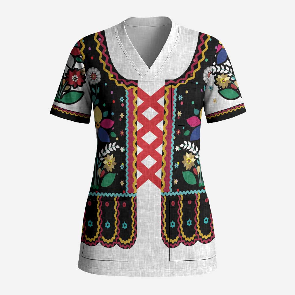 Vintage Polish Gorsecik Scrub Top Slavic Floral Folk Art