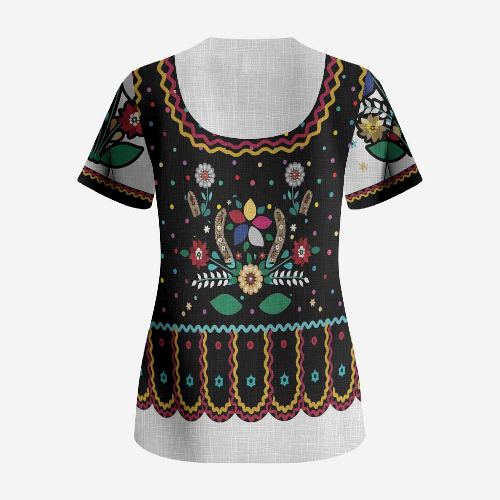 Vintage Polish Gorsecik Scrub Top Slavic Floral Folk Art