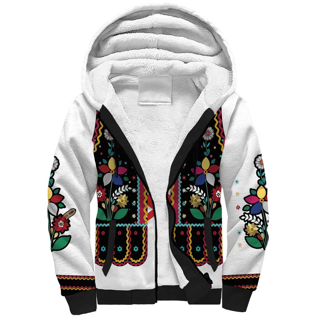 Vintage Polish Gorsecik Sherpa Hoodie Slavic Floral Folk Art