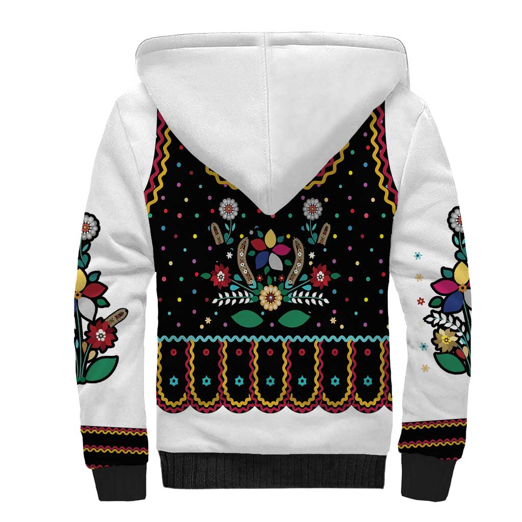 Vintage Polish Gorsecik Sherpa Hoodie Slavic Floral Folk Art