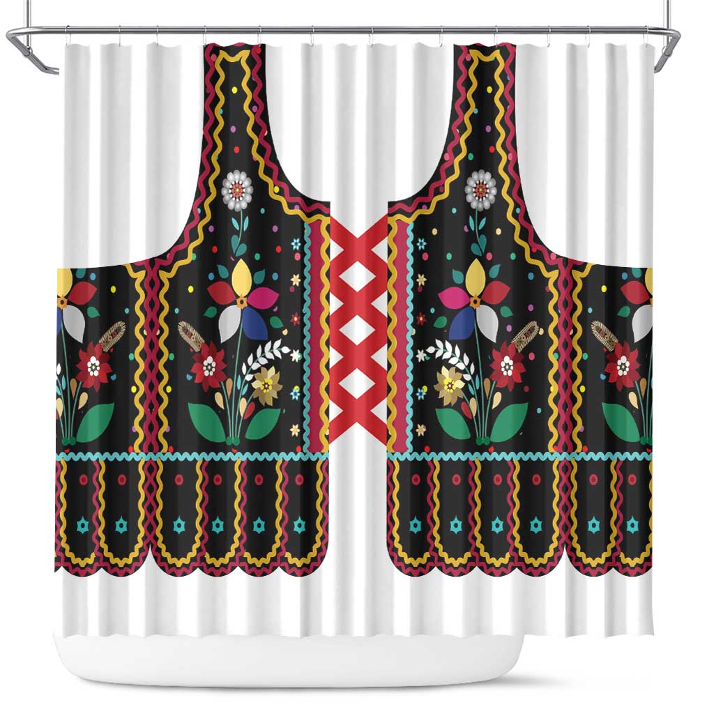 Vintage Polish Gorsecik Shower Curtain Slavic Floral Folk Art
