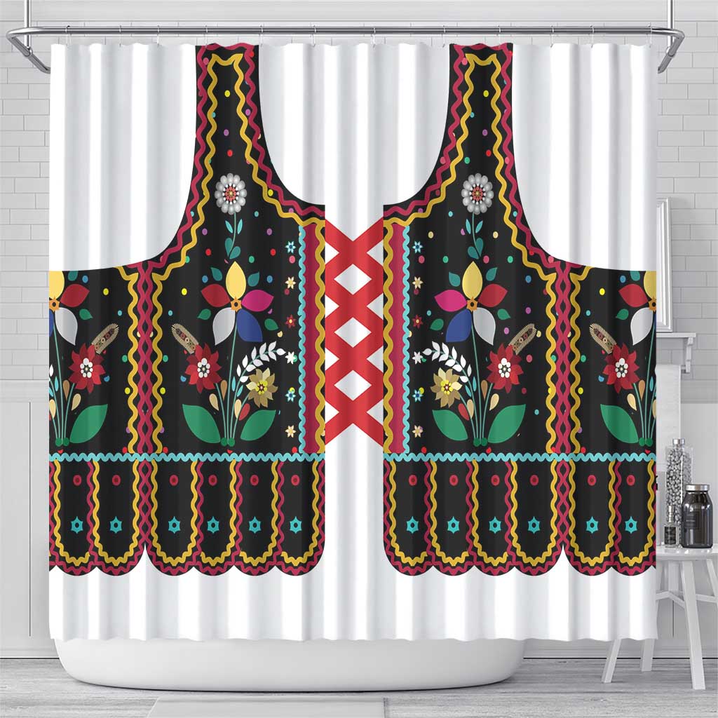 Vintage Polish Gorsecik Shower Curtain Slavic Floral Folk Art
