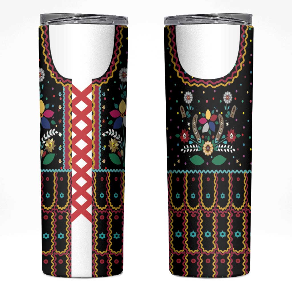 Vintage Polish Gorsecik Skinny Tumbler Slavic Floral Folk Art