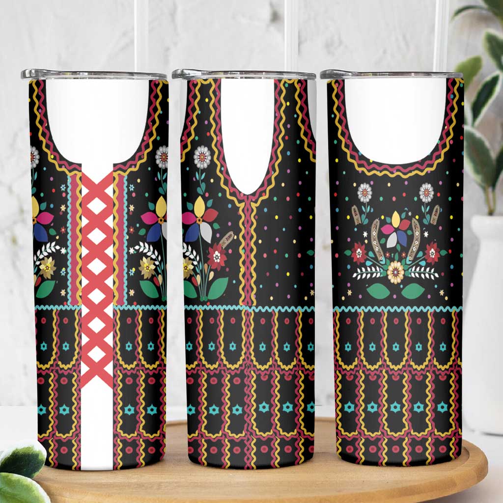 Vintage Polish Gorsecik Skinny Tumbler Slavic Floral Folk Art