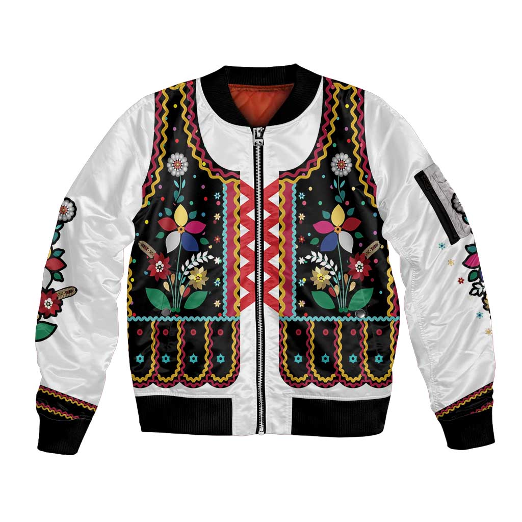 Vintage Polish Gorsecik Sleeve Zip Bomber Jacket Slavic Floral Folk Art