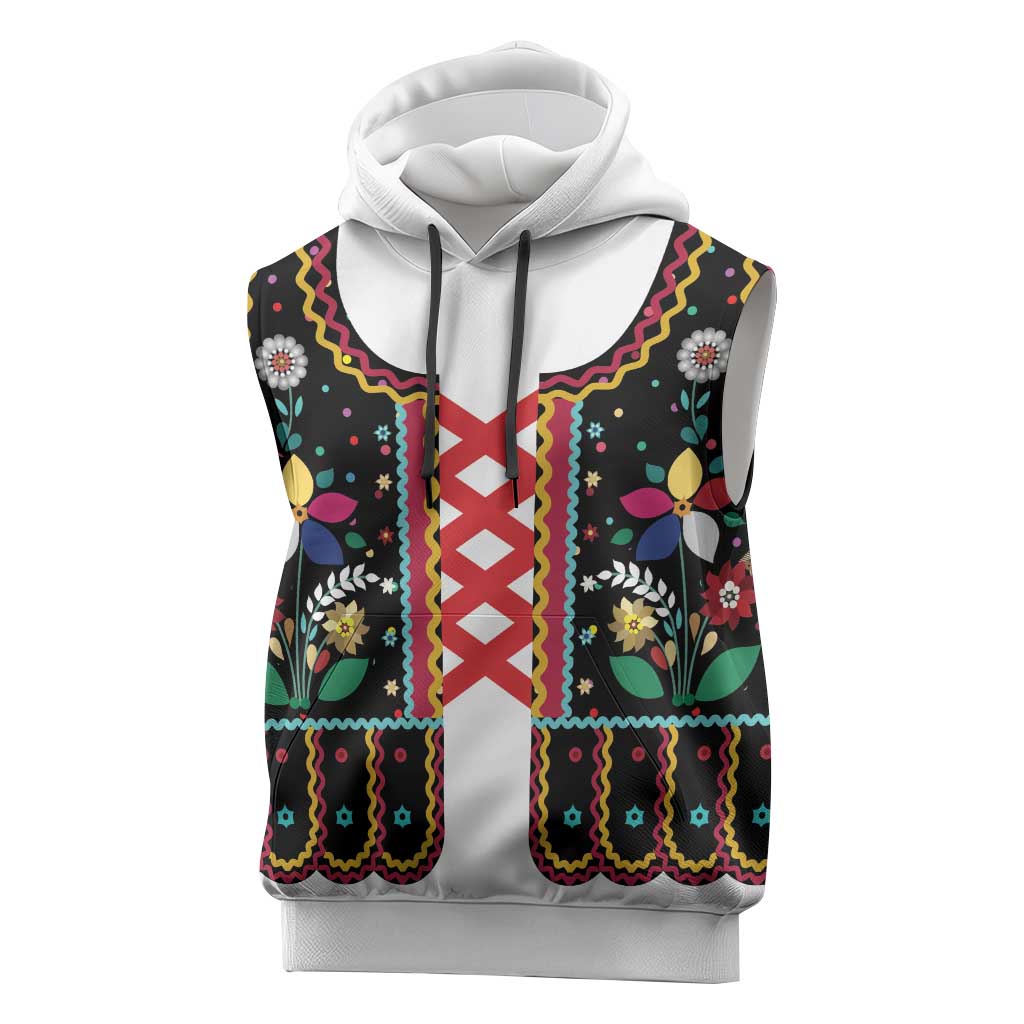 Vintage Polish Gorsecik Sleeveless Hoodie Slavic Floral Folk Art