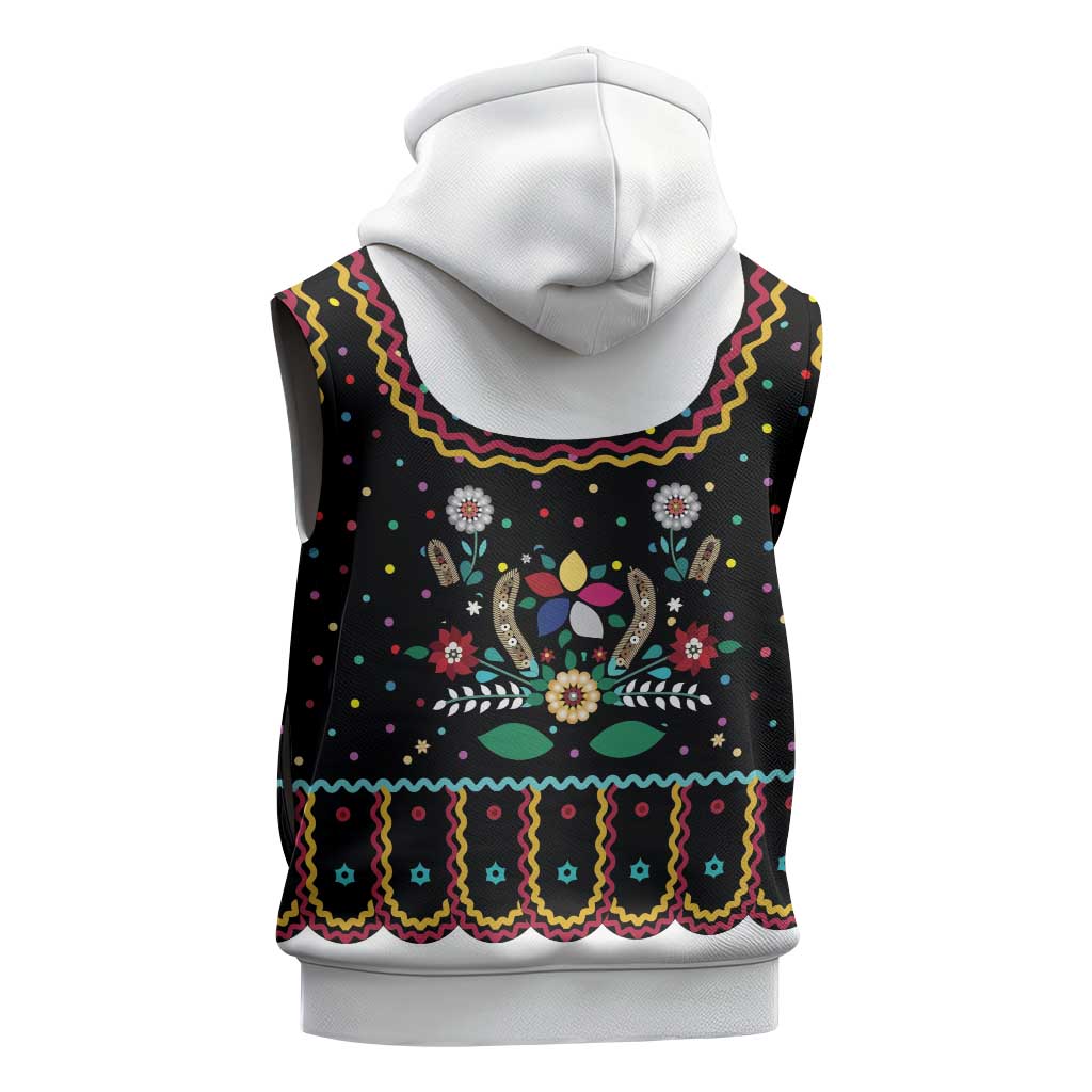 Vintage Polish Gorsecik Sleeveless Hoodie Slavic Floral Folk Art