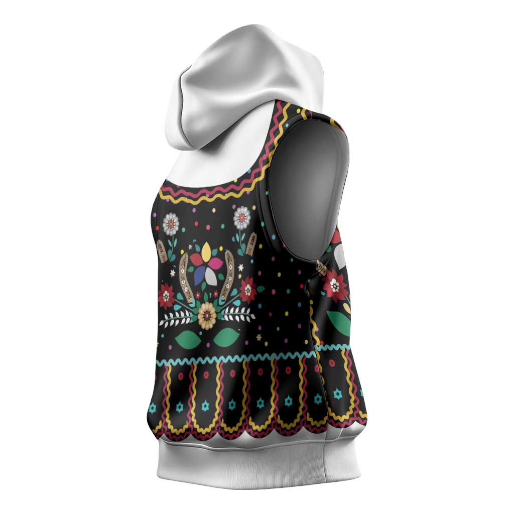 Vintage Polish Gorsecik Sleeveless Hoodie Slavic Floral Folk Art