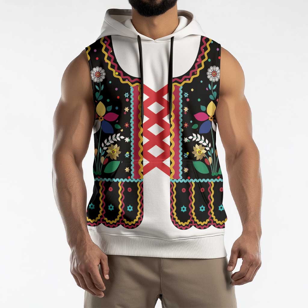 Vintage Polish Gorsecik Sleeveless Hoodie Slavic Floral Folk Art