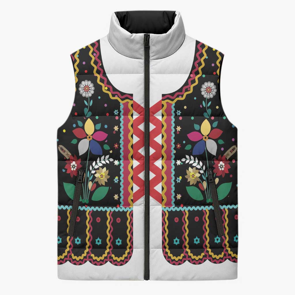 Vintage Polish Gorsecik Sleeveless Puffer Jacket Slavic Floral Folk Art