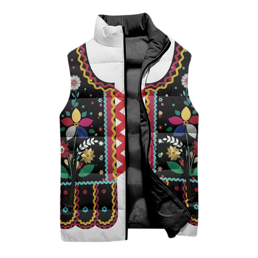 Vintage Polish Gorsecik Sleeveless Puffer Jacket Slavic Floral Folk Art