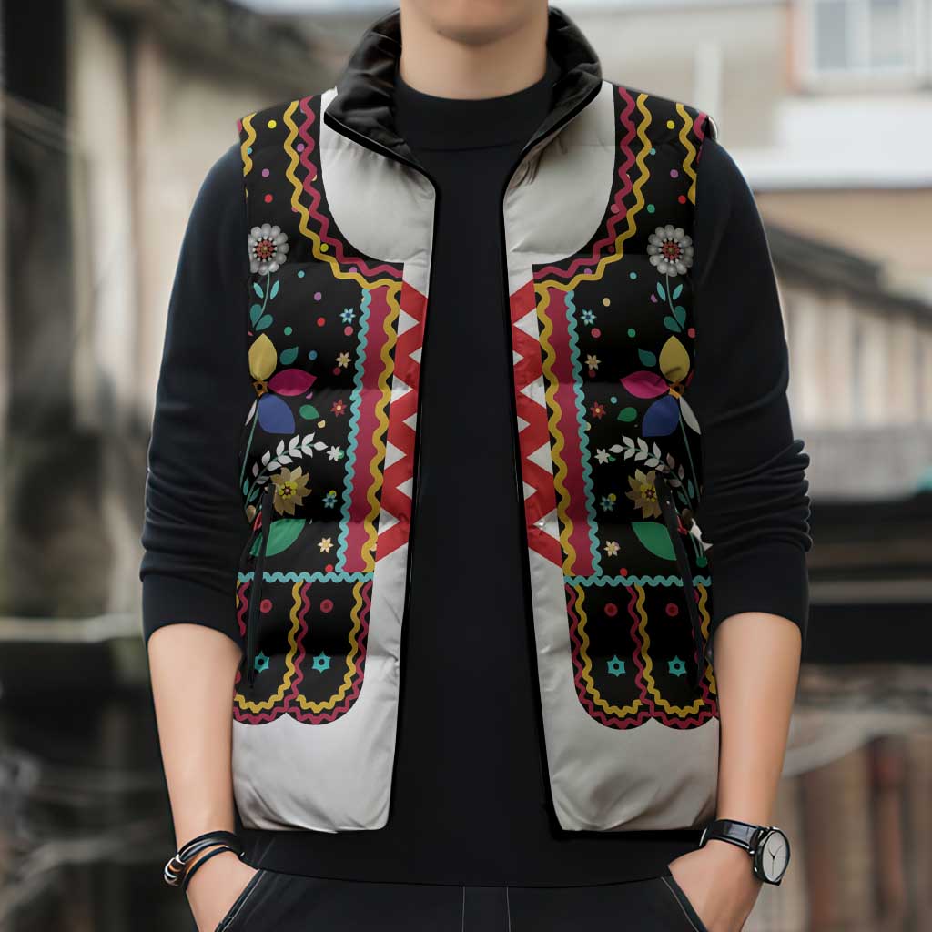 Vintage Polish Gorsecik Sleeveless Puffer Jacket Slavic Floral Folk Art
