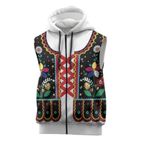 Vintage Polish Gorsecik Sleeveless Zip Hoodie Slavic Floral Folk Art