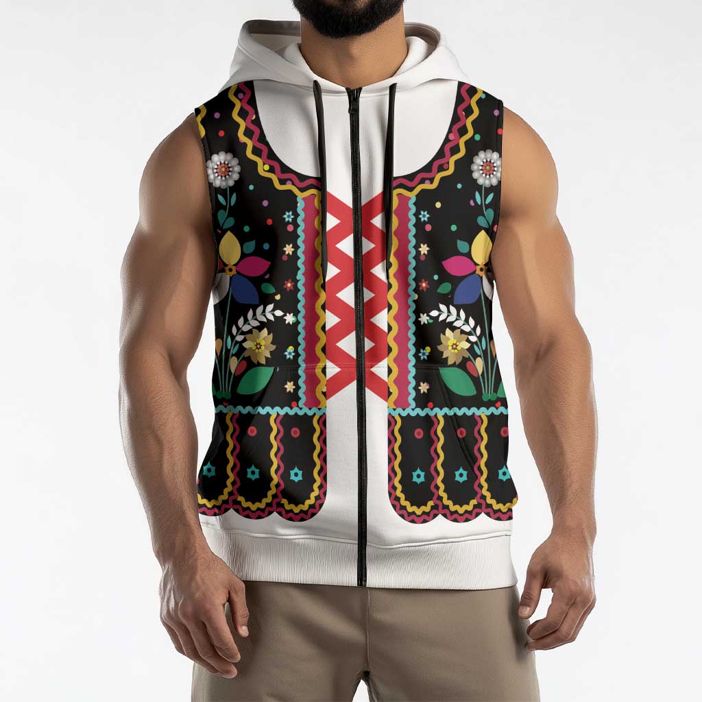 Vintage Polish Gorsecik Sleeveless Zip Hoodie Slavic Floral Folk Art