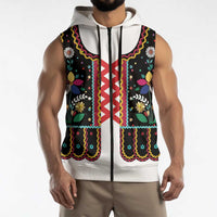 Vintage Polish Gorsecik Sleeveless Zip Hoodie Slavic Floral Folk Art