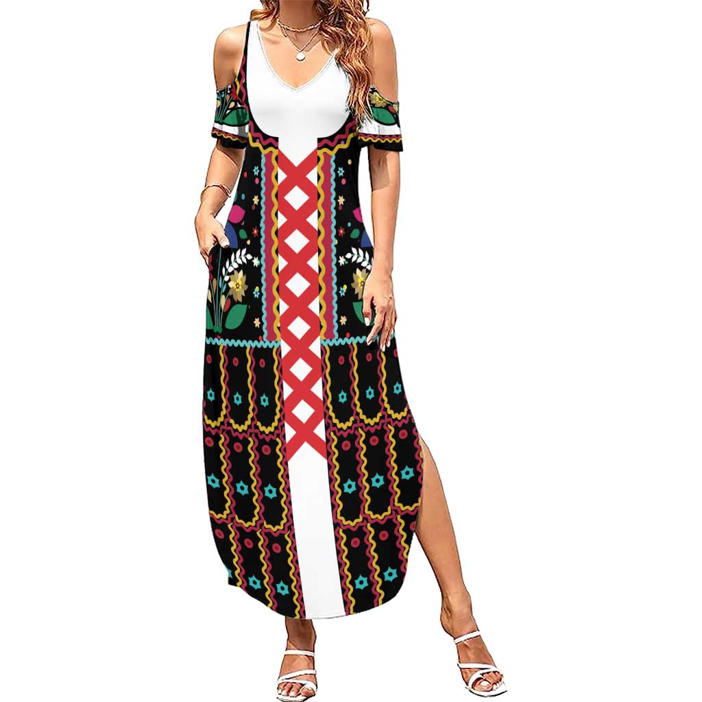 Vintage Polish Gorsecik Summer Maxi Dress Slavic Floral Folk Art