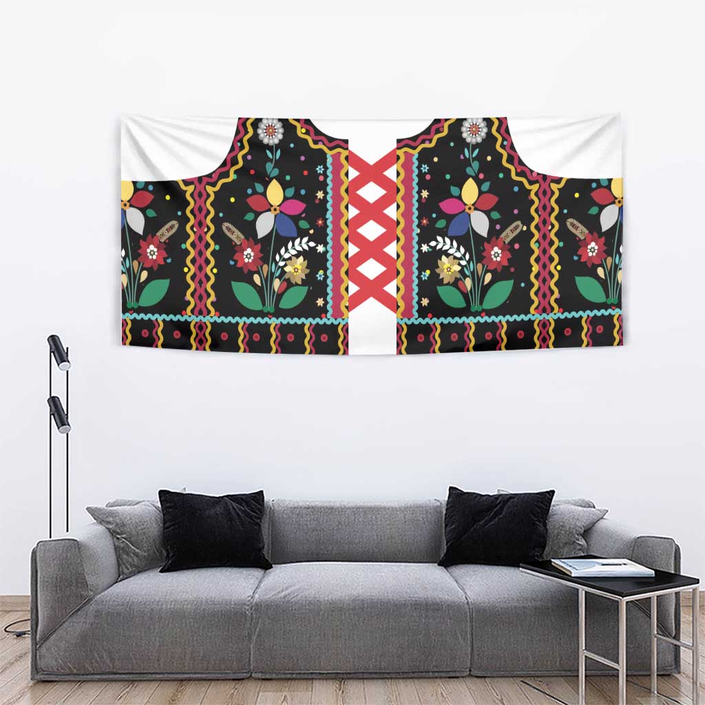 Vintage Polish Gorsecik Tapestry Slavic Floral Folk Art
