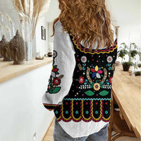 Vintage Polish Gorsecik Women Casual Shirt Slavic Floral Folk Art