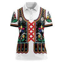 Vintage Polish Gorsecik Women Polo Shirt Slavic Floral Folk Art