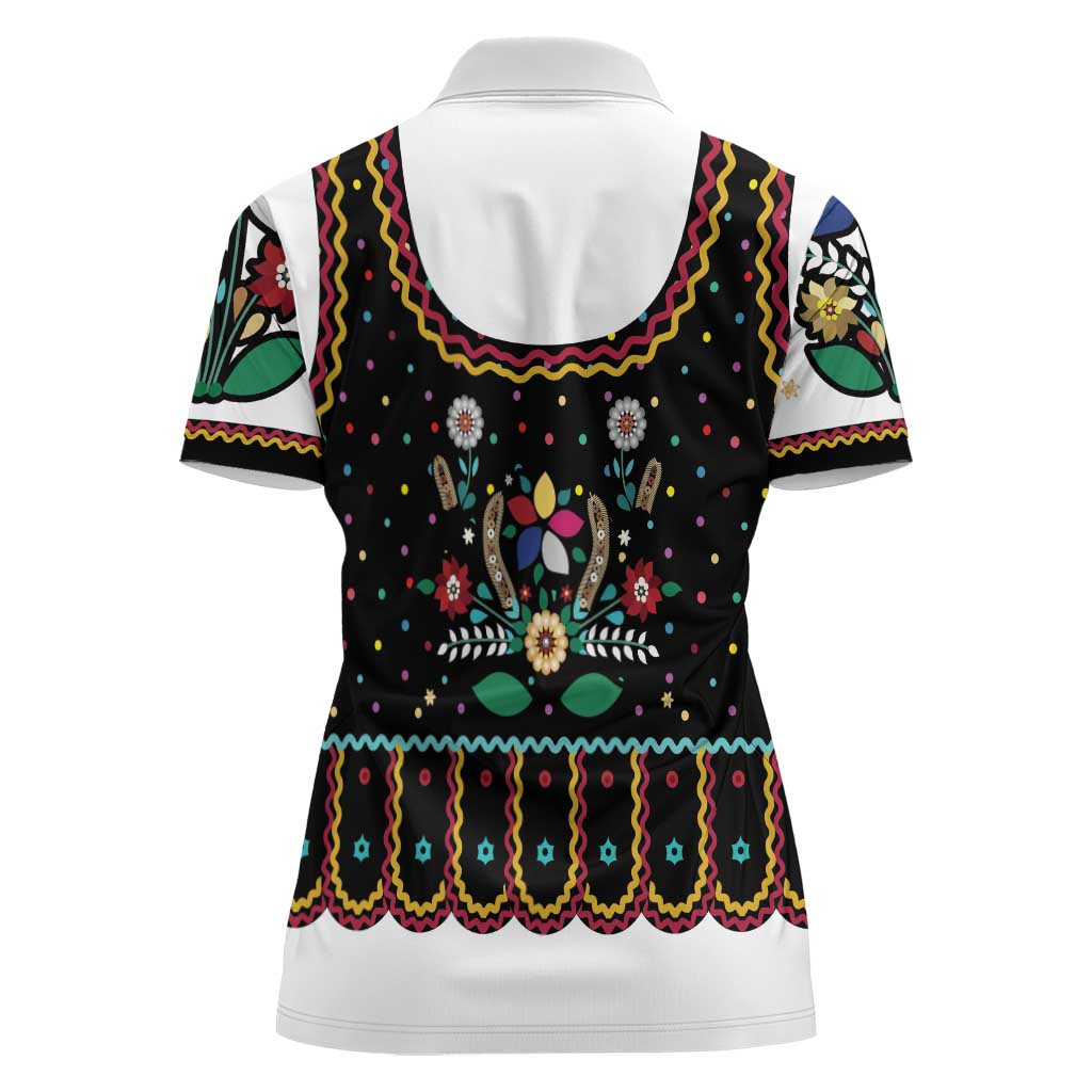 Vintage Polish Gorsecik Women Polo Shirt Slavic Floral Folk Art