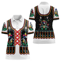 Vintage Polish Gorsecik Women Polo Shirt Slavic Floral Folk Art