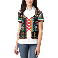 Vintage Polish Gorsecik Women Polo Shirt Slavic Floral Folk Art