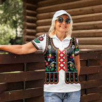 Vintage Polish Gorsecik Women Polo Shirt Slavic Floral Folk Art
