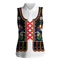 Vintage Polish Gorsecik Women Sleeveless Polo Shirt Slavic Floral Folk Art
