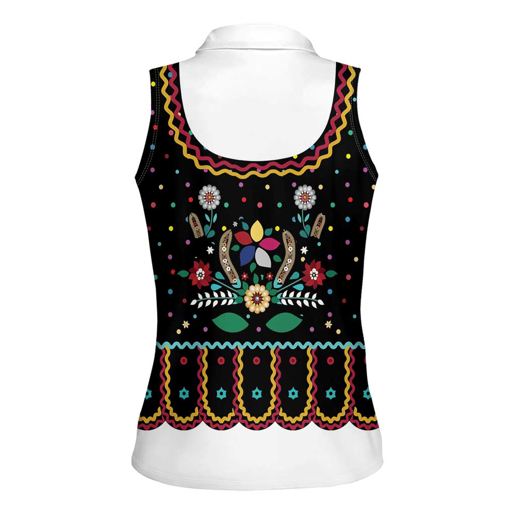 Vintage Polish Gorsecik Women Sleeveless Polo Shirt Slavic Floral Folk Art