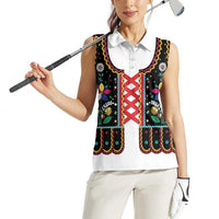 Vintage Polish Gorsecik Women Sleeveless Polo Shirt Slavic Floral Folk Art