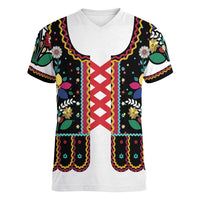 Vintage Polish Gorsecik Women V-Neck T-Shirt Slavic Floral Folk Art