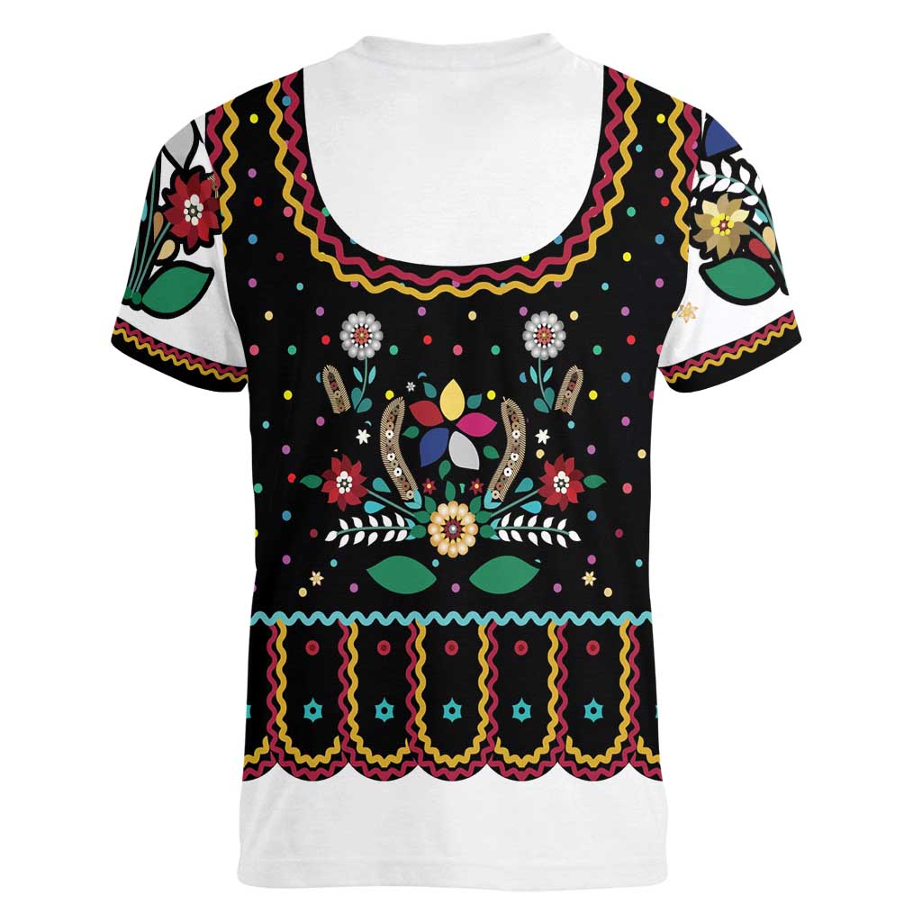 Vintage Polish Gorsecik Women V-Neck T-Shirt Slavic Floral Folk Art