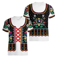 Vintage Polish Gorsecik Women V-Neck T-Shirt Slavic Floral Folk Art