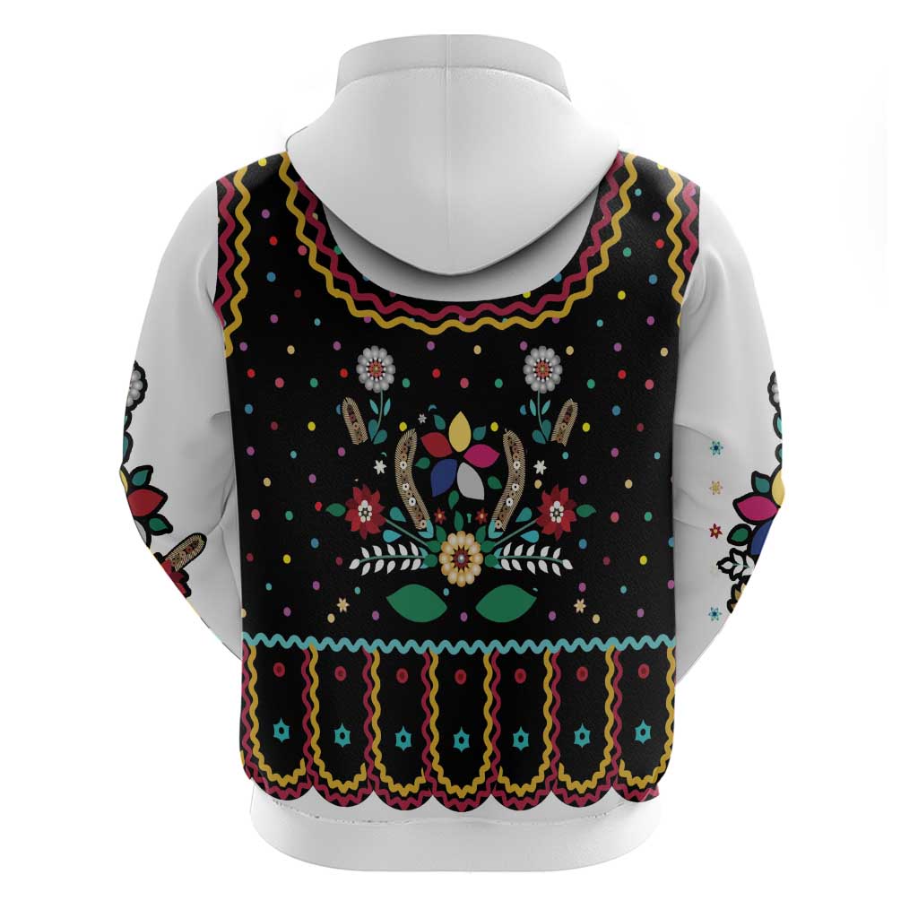 Vintage Polish Gorsecik Zip Hoodie Slavic Floral Folk Art