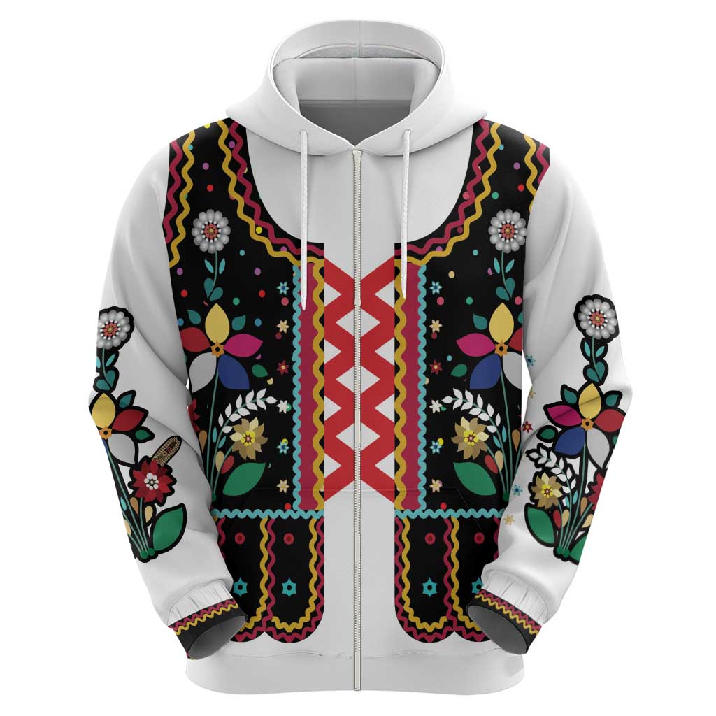 Vintage Polish Gorsecik Zip Hoodie Slavic Floral Folk Art