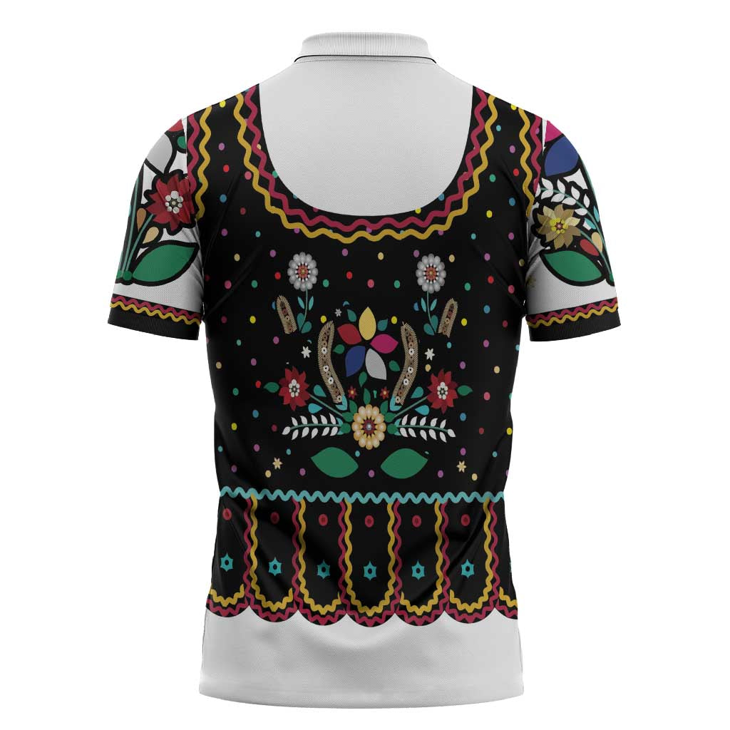 Vintage Polish Gorsecik Zipper Polo Shirt Slavic Floral Folk Art