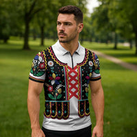 Vintage Polish Gorsecik Zipper Polo Shirt Slavic Floral Folk Art