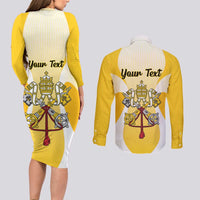 Personalized Holy See - Vatican City Couples Matching Long Sleeve Bodycon Dress and Long Sleeve Button Shirt Sporty Style