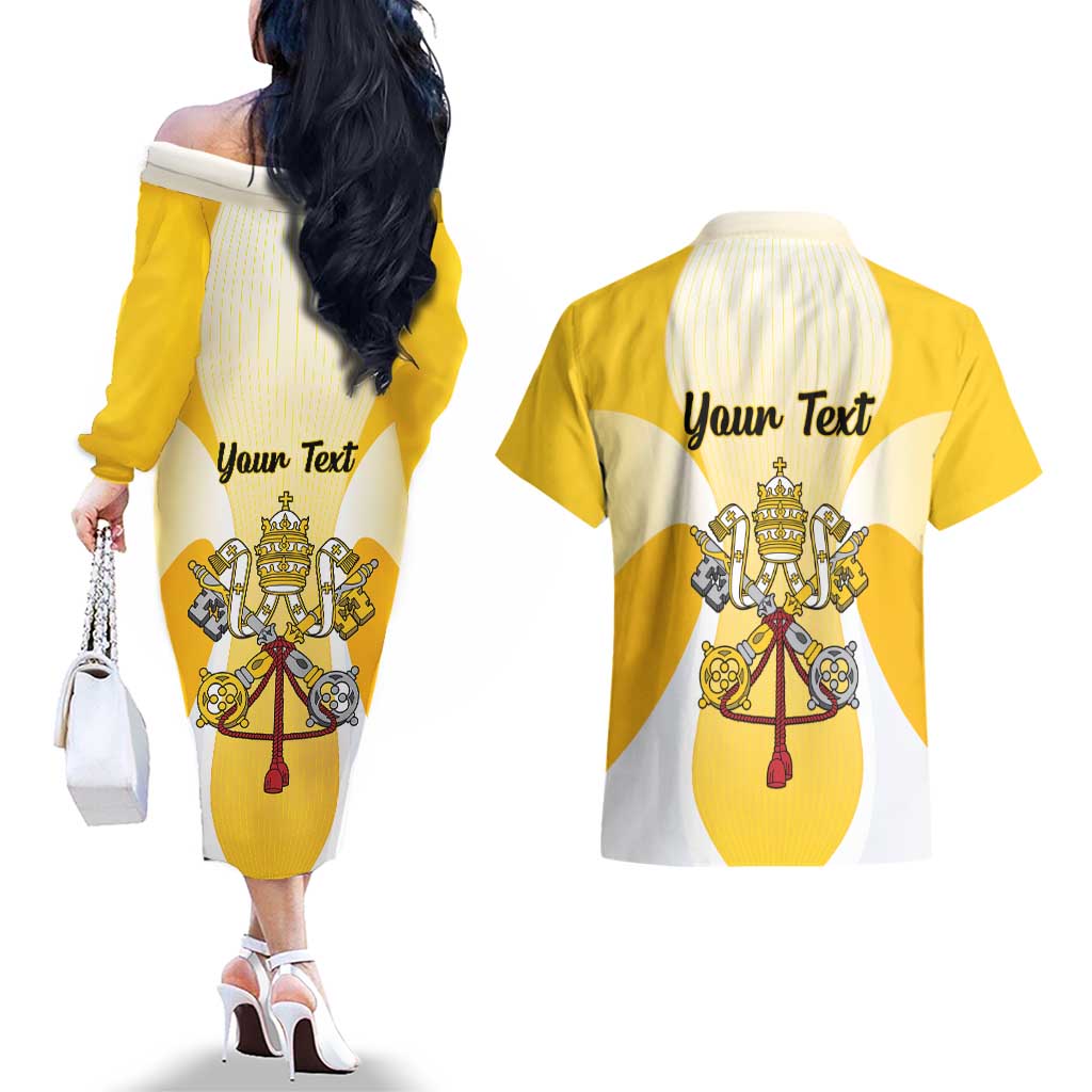 Personalized Holy See - Vatican City Couples Matching Off The Shoulder Long Sleeve Dress and Hawaiian Shirt Sporty Style