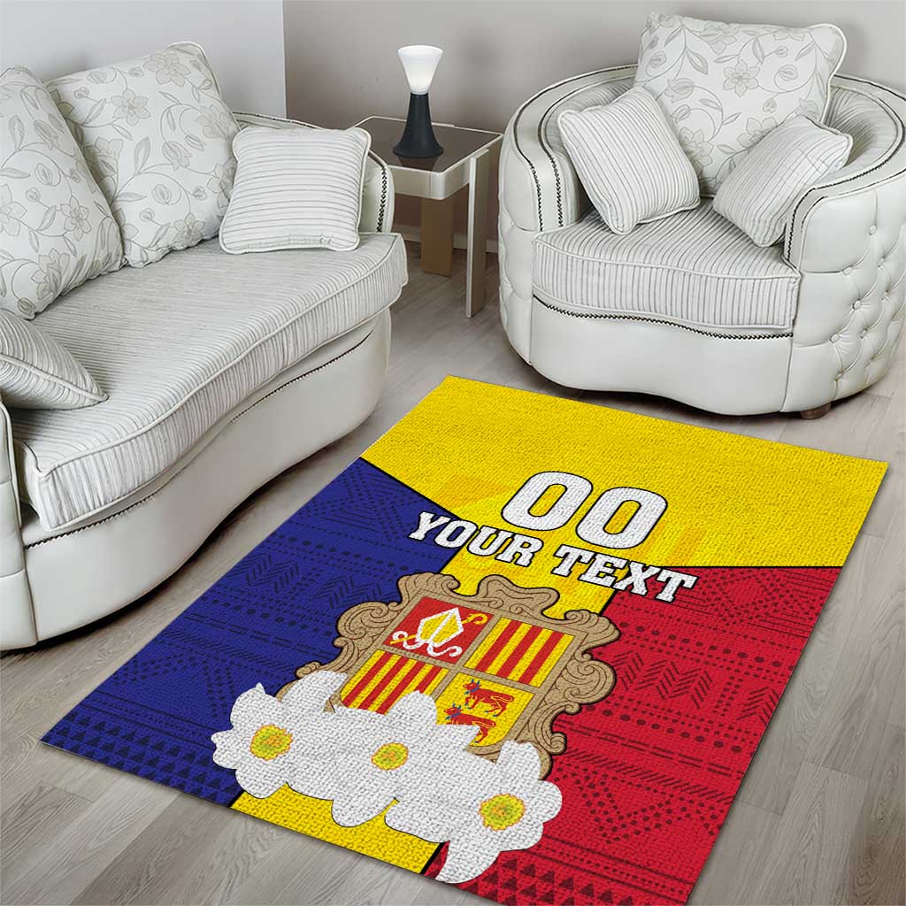 Custom Andorra Coat Of Arms Area Rug Narcissus Poeticus Flowers Flag Style