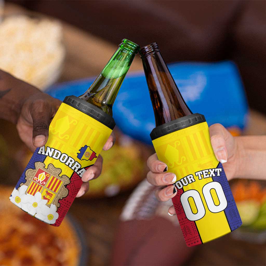 Custom Andorra Coat Of Arms 4 in 1 Can Cooler Tumbler Narcissus Poeticus Flowers Flag Style