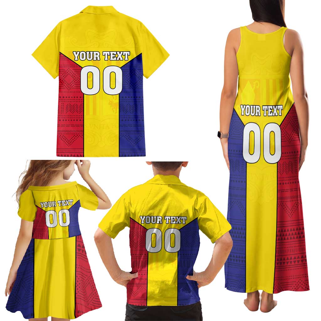 Custom Andorra Coat Of Arms Family Matching Tank Maxi Dress and Hawaiian Shirt Narcissus Poeticus Flowers Flag Style