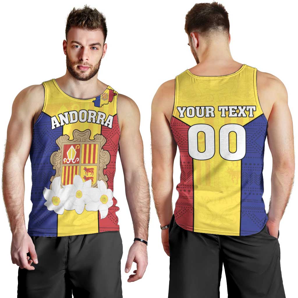 Custom Andorra Coat Of Arms Men Tank Top Narcissus Poeticus Flowers Flag Style