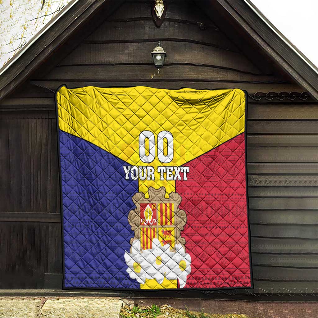 Custom Andorra Coat Of Arms Quilt Narcissus Poeticus Flowers Flag Style